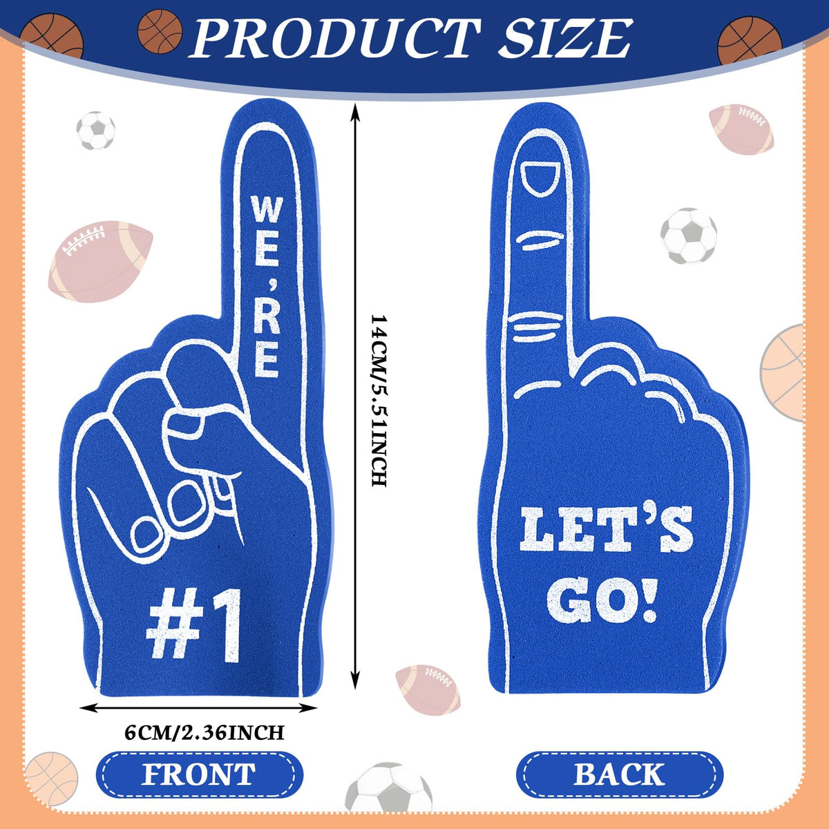 Set of 24 dark blue foam fingers for sports parties