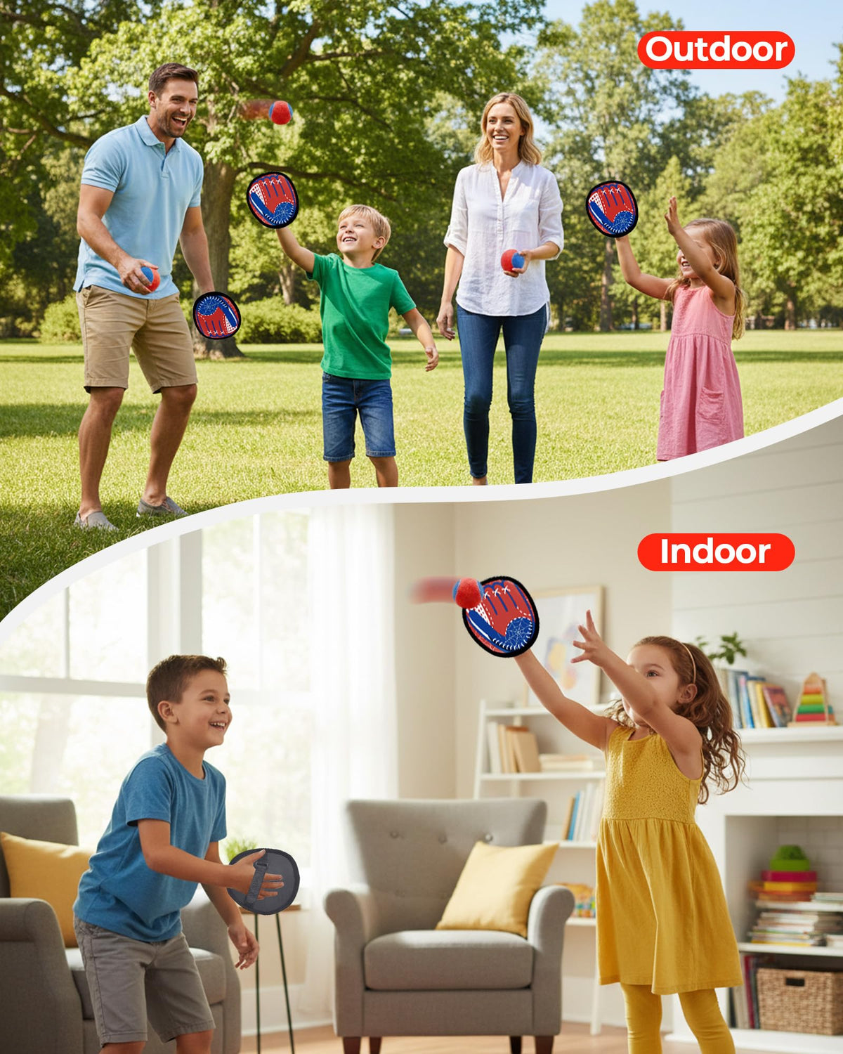 Family using Ladfar toss and catch set for beach outdoor fun
