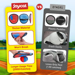 Family playing outdoors with JoyCat sticky ball and paddle set