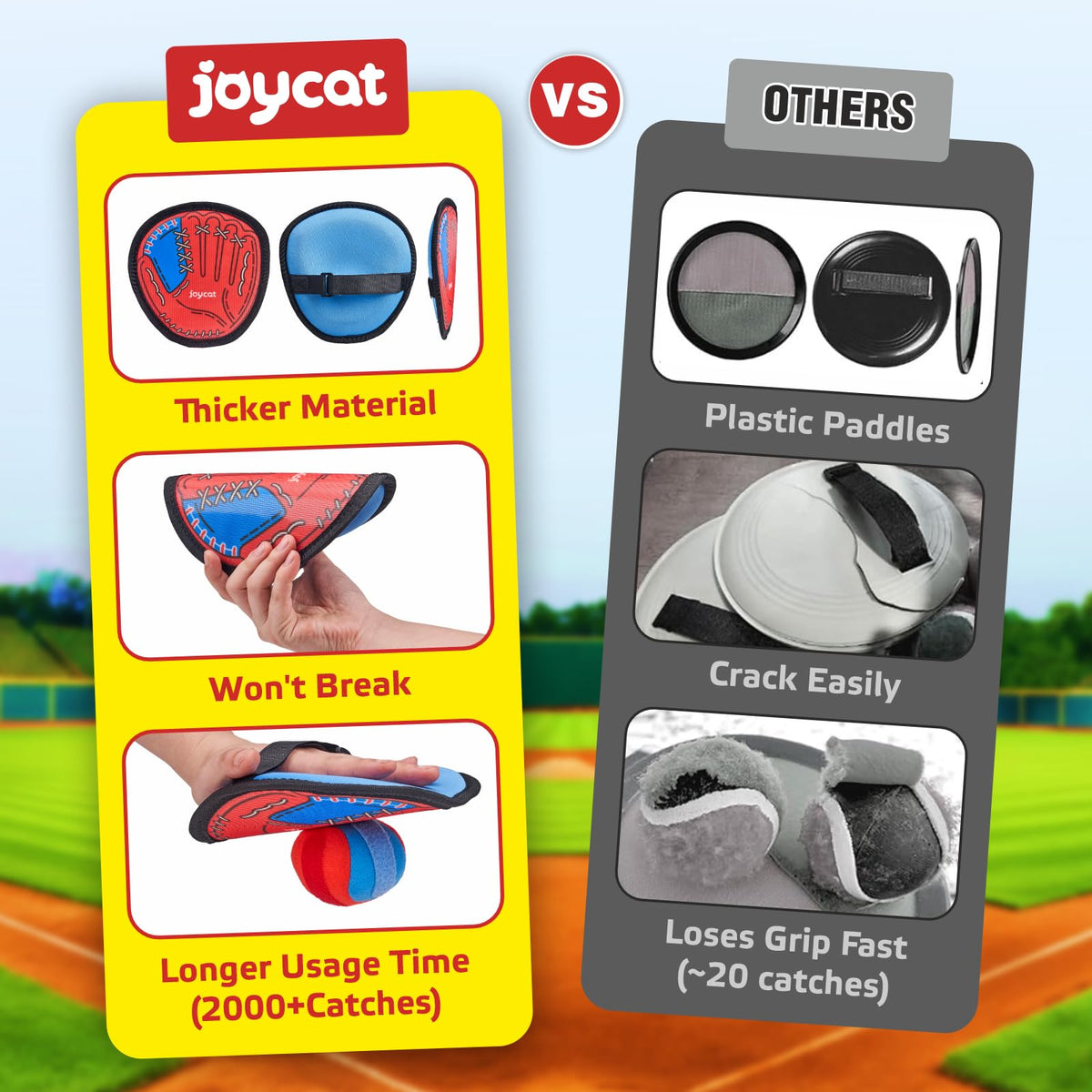 Family playing outdoors with JoyCat sticky ball and paddle set
