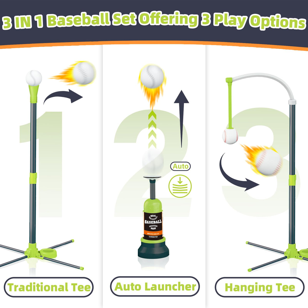 Surelect T-Ball set showing hanging ball mode for hand-eye coordination