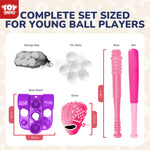 Toddler holding baseball bat from Toy Life set