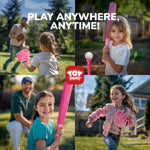 Child practicing baseball swing with Toy Life set