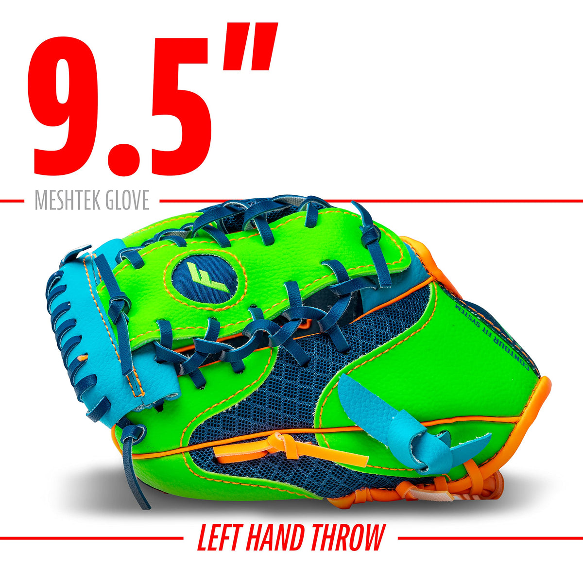 Youth teeball glove navy lime and orange design