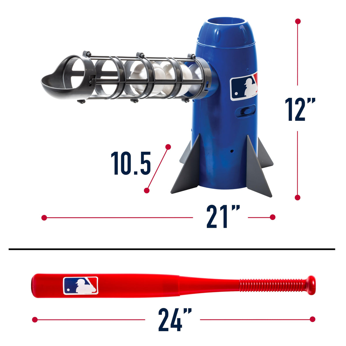 Side view of Franklin Sports rocket shaped baseball launcher