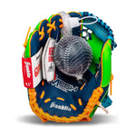 Full set view of Franklin Sports youth glove and ball