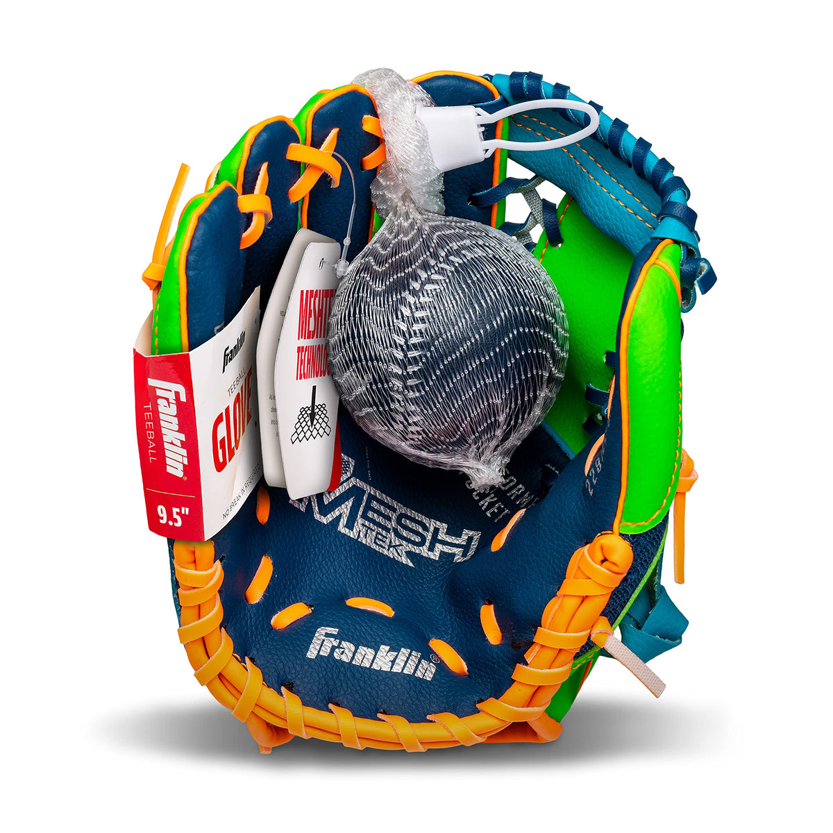 Full set view of Franklin Sports youth glove and ball