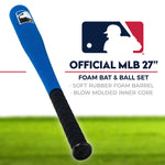 Close up of oversized foam bat barrel with MLB branding