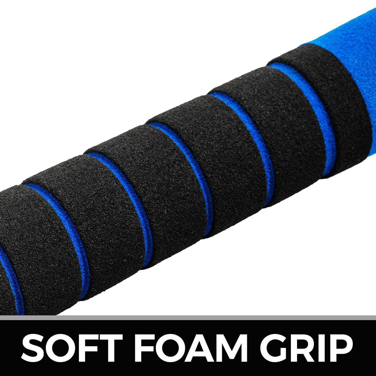 Detailed view of the comfortable foam grip on the baseball bat