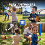 Child playing with Toy Life Tball set in backyard