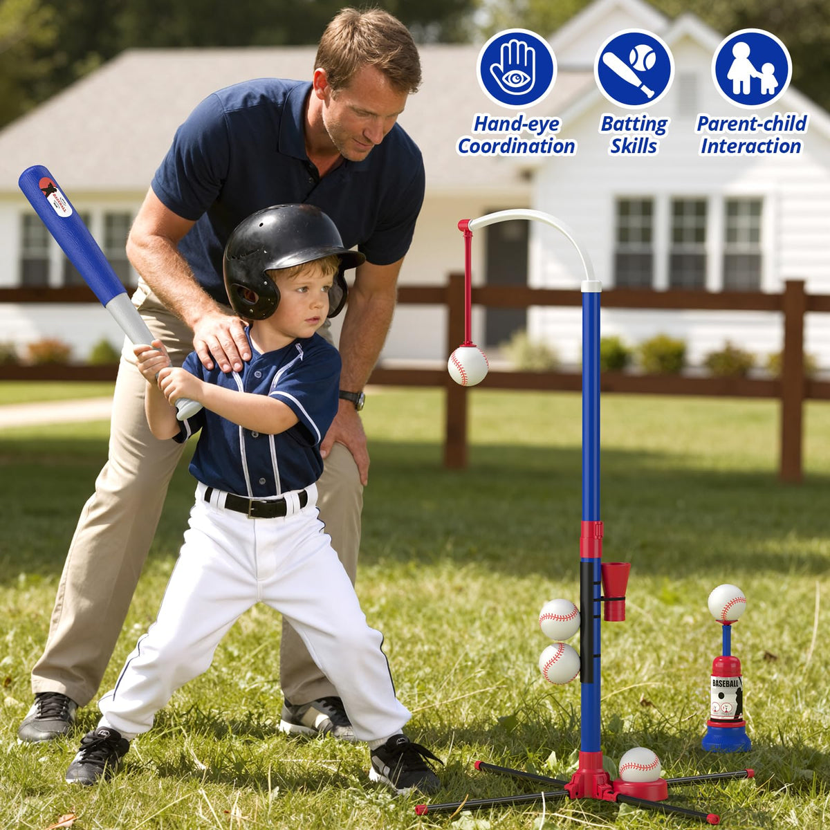HYES baseball set showing automatic ball launcher feature