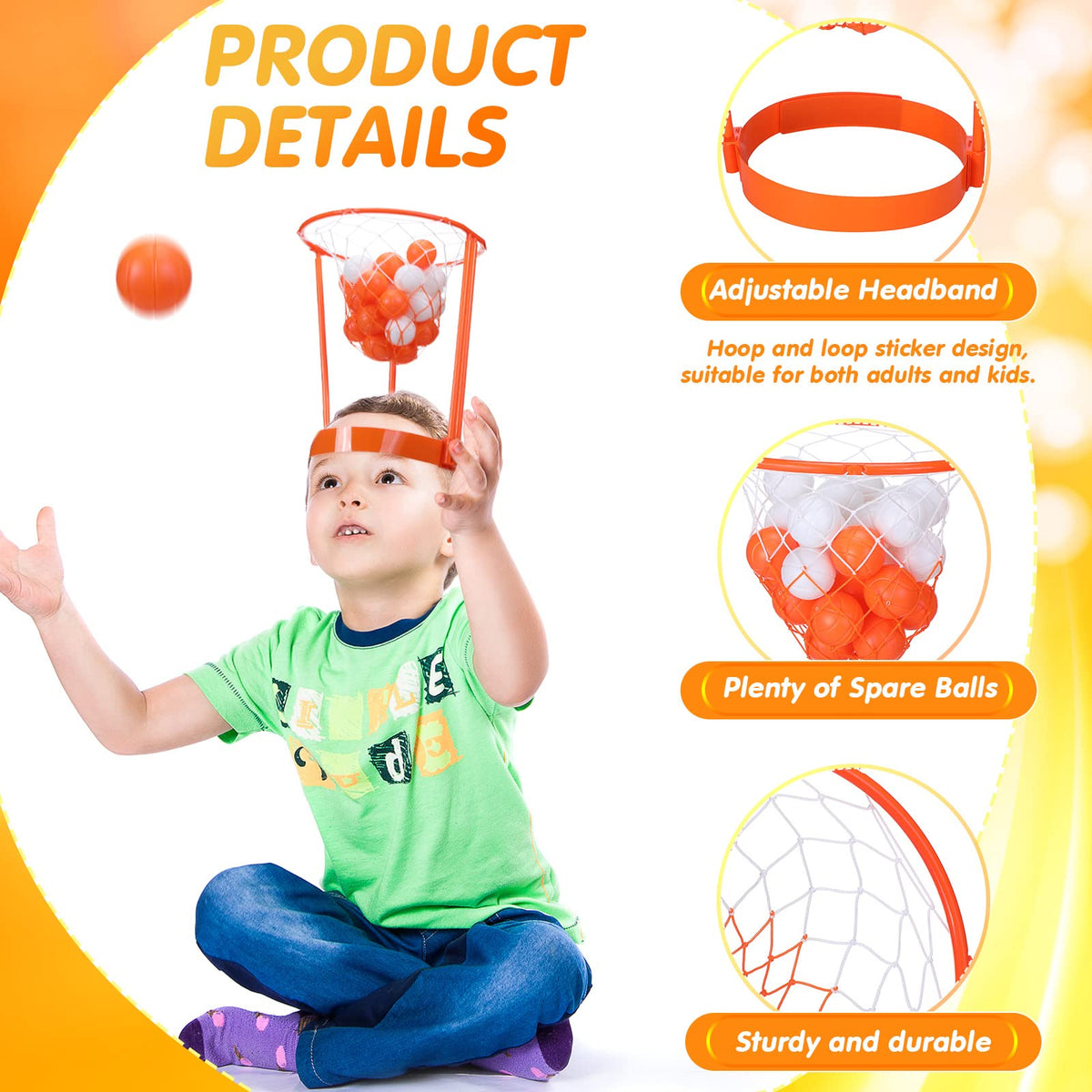Close up of the adjustable headband and basketball net assembly