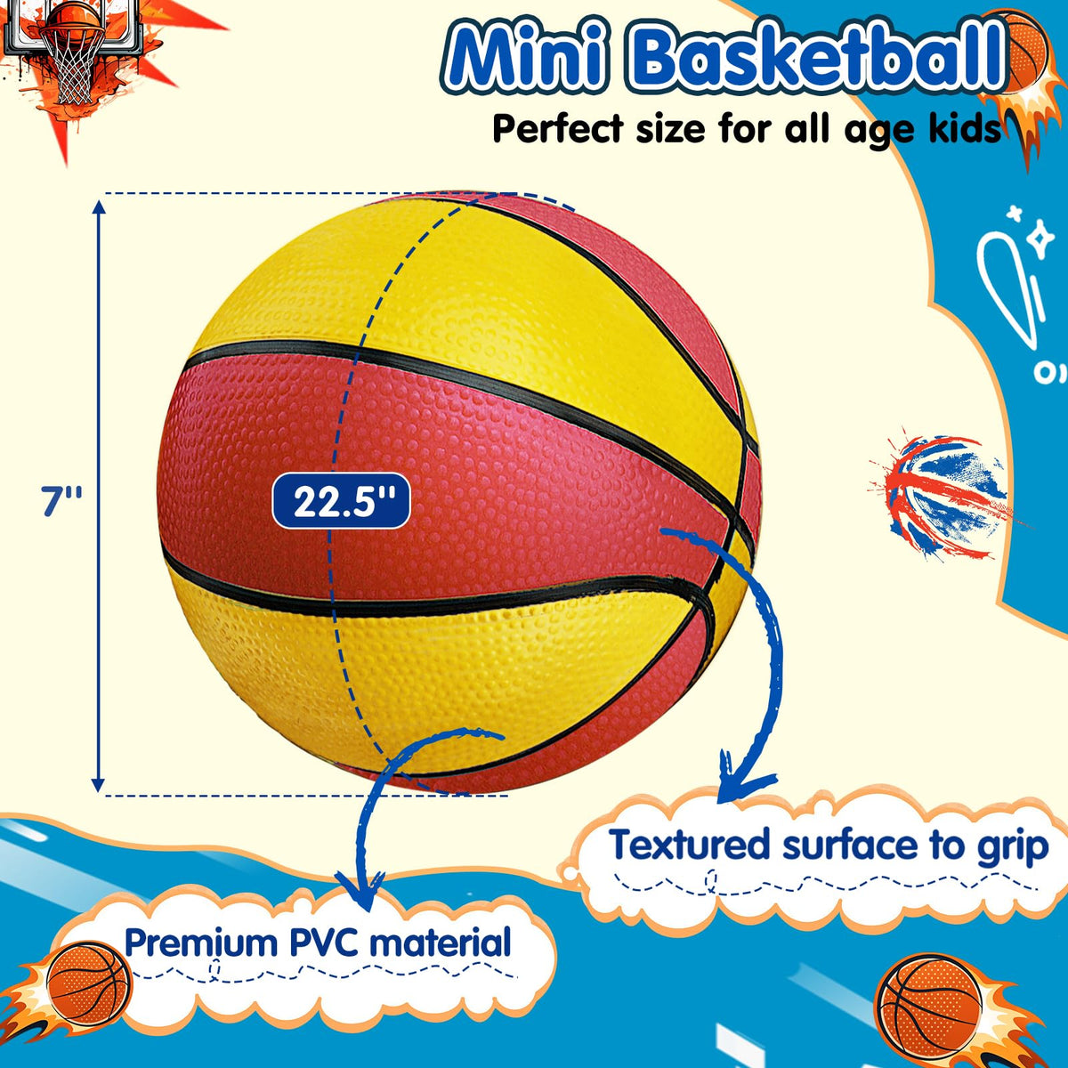 Close up of colorful 7 inch mini basketballs for toddlers