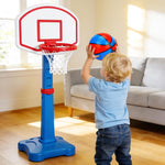 Vibrant blue orange red and yellow mini basketballs in a stack