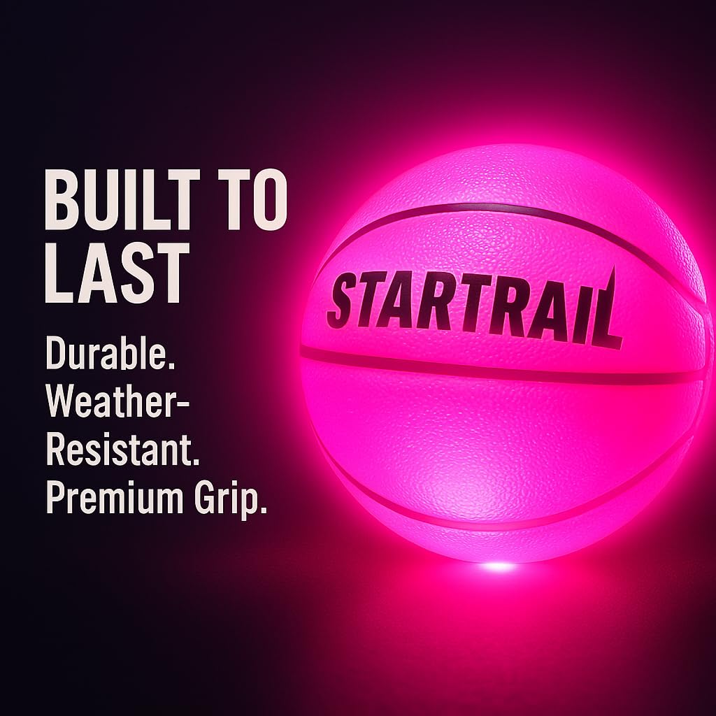 Basketball enthusiast playing with Tomleon glowing ball at dusk