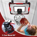 Child playing with Gmaophy over the door basketball hoop in bedroom
