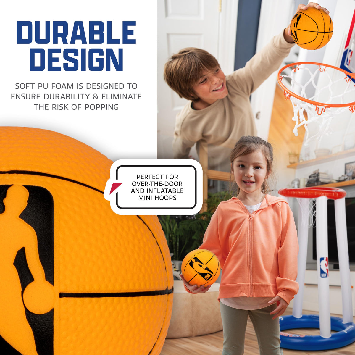 Two orange NBA mini foam basketballs for kids