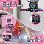 Kids playing with pink unicorn basketball toy in bedroom