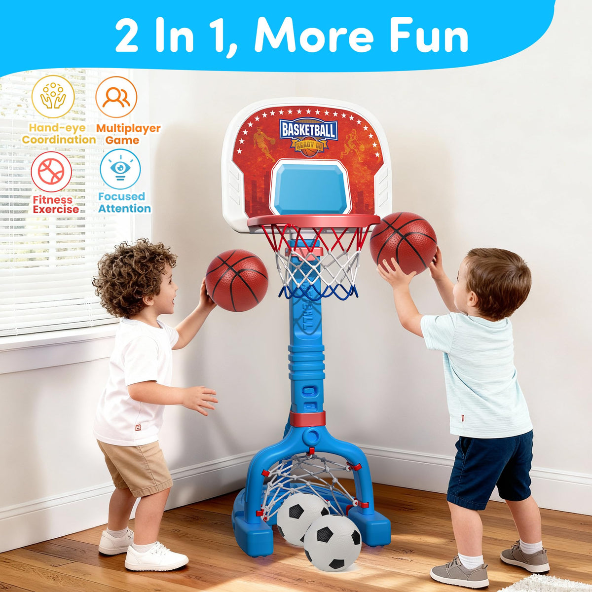 Pjg adjustable basketball hoop for kids showing height levels