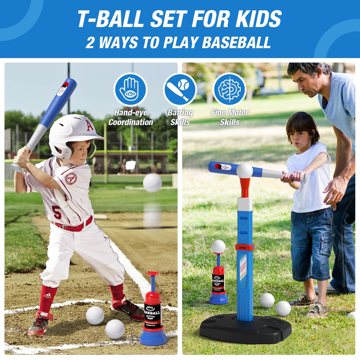 Toddler playing with Hyes 2 in 1 sports activity toy