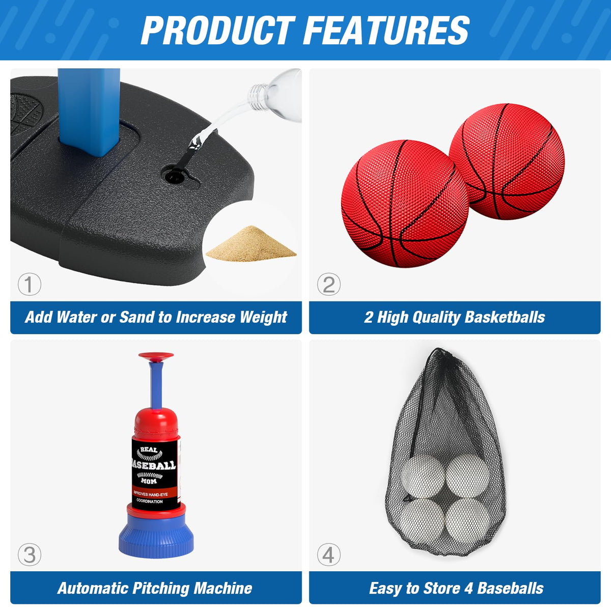 Hyes basketball hoop base showing stability features