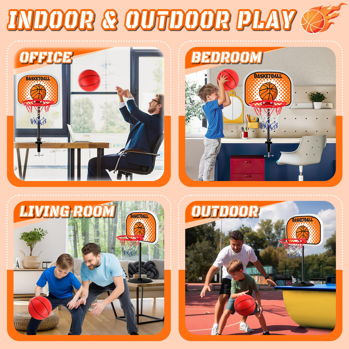 Tabletop basketball hoop set including two mini rubber balls