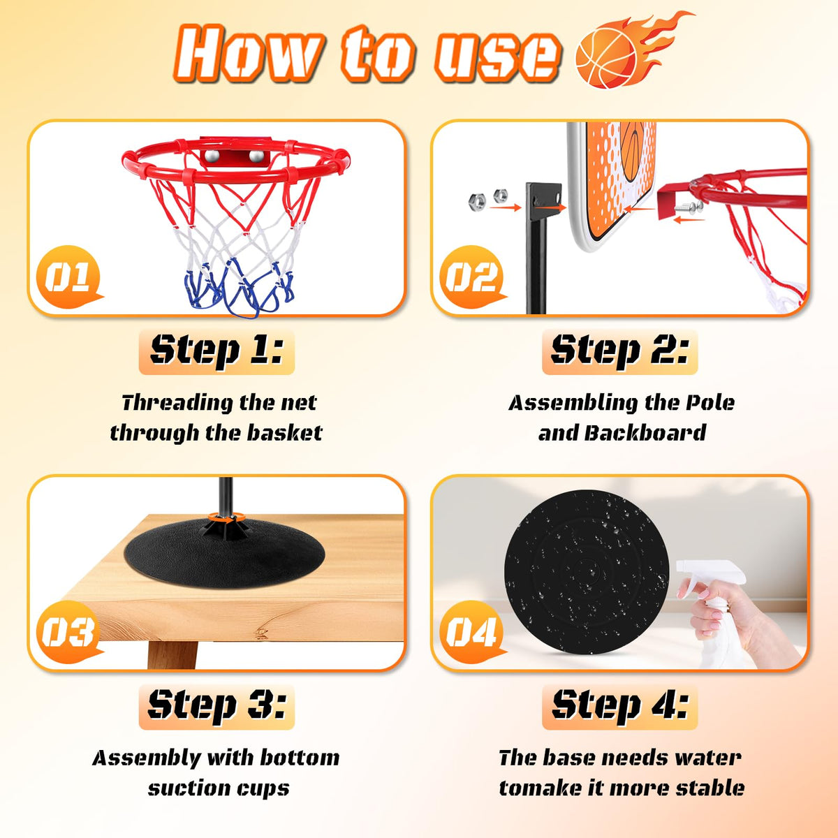 Side profile of mini basketball hoop and backboard