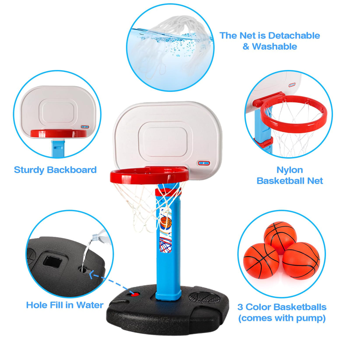 Close up of Aokesi adjustable basketball hoop base and pole