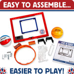 Two included mini basketballs and inflation pump