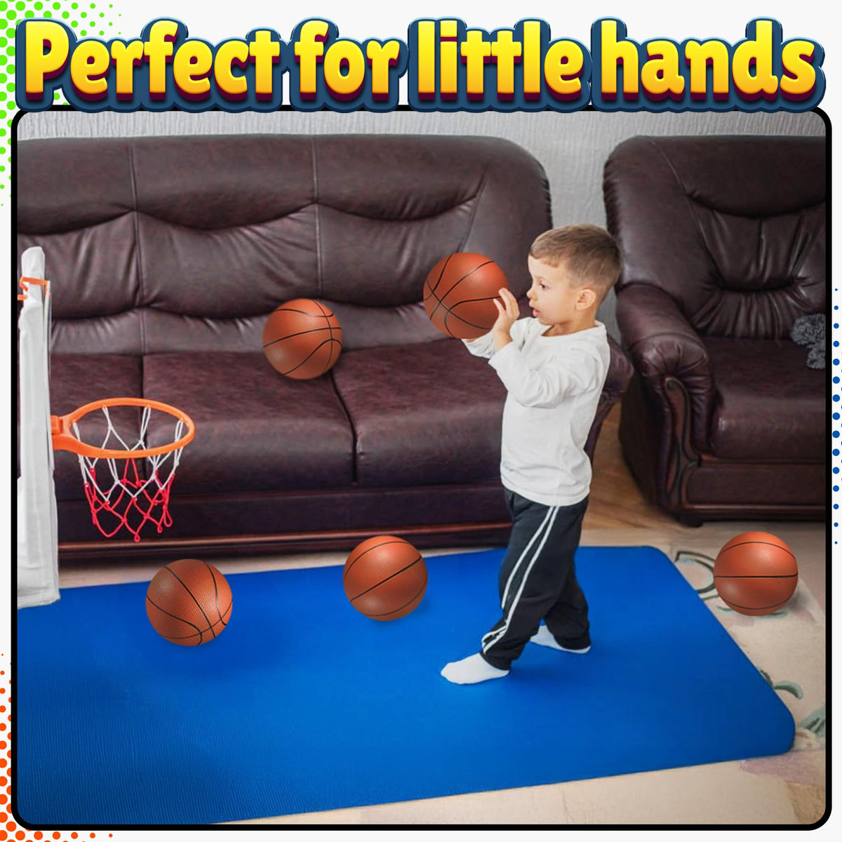 Child playing with PlayBolt mini basketball and hoop