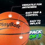 Three 7-inch orange rubber mini basketballs with hand pump