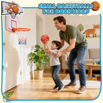 Demonstration of inflating a small six inch toy basketball using the included portable hand air pump.