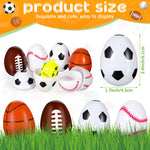 Fillable sports ball plastic eggs kit open to display candy stuffing capabilities.