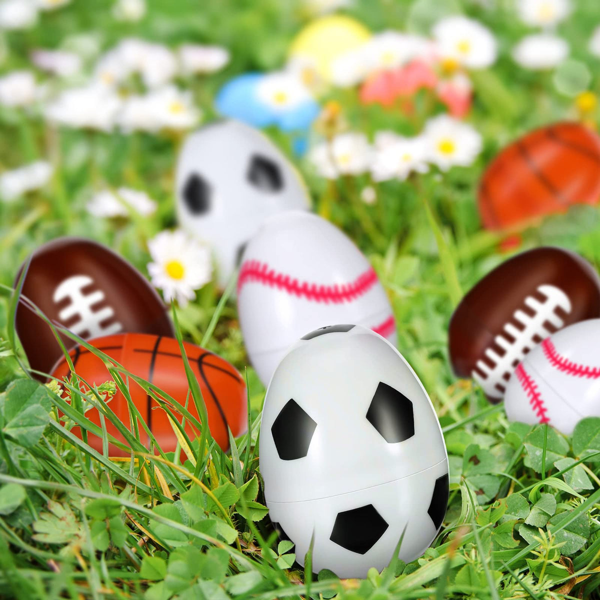 Group of twenty-four pieces of assorted sports themed empty plastic containers for holiday treats.