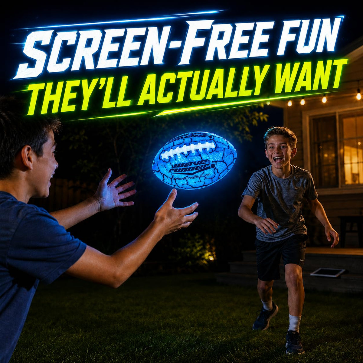 Wave Runner junior size color changing football being thrown by a teenager outdoors