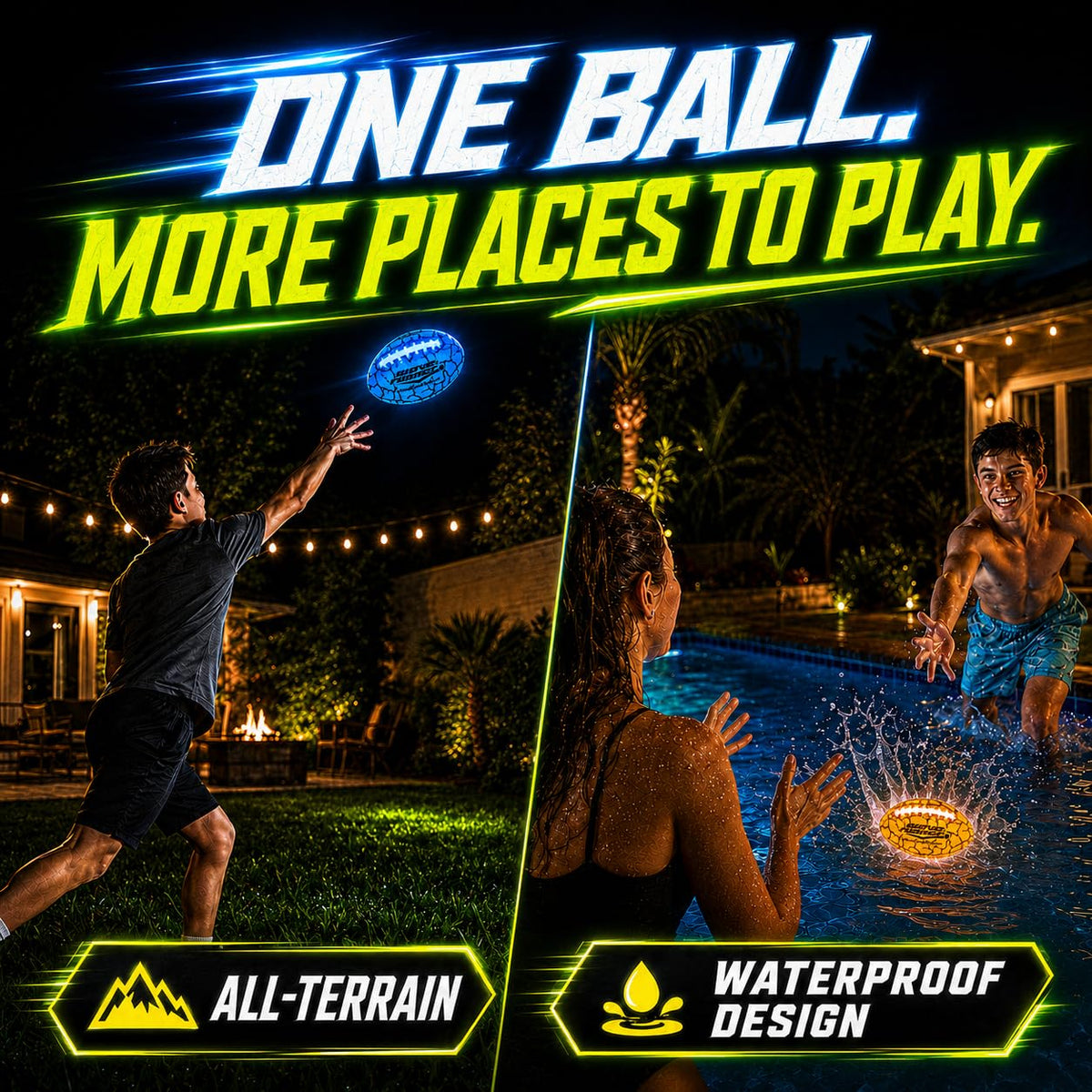 Wave Runner rechargeable glow football showing the Type-C charging port mechanism