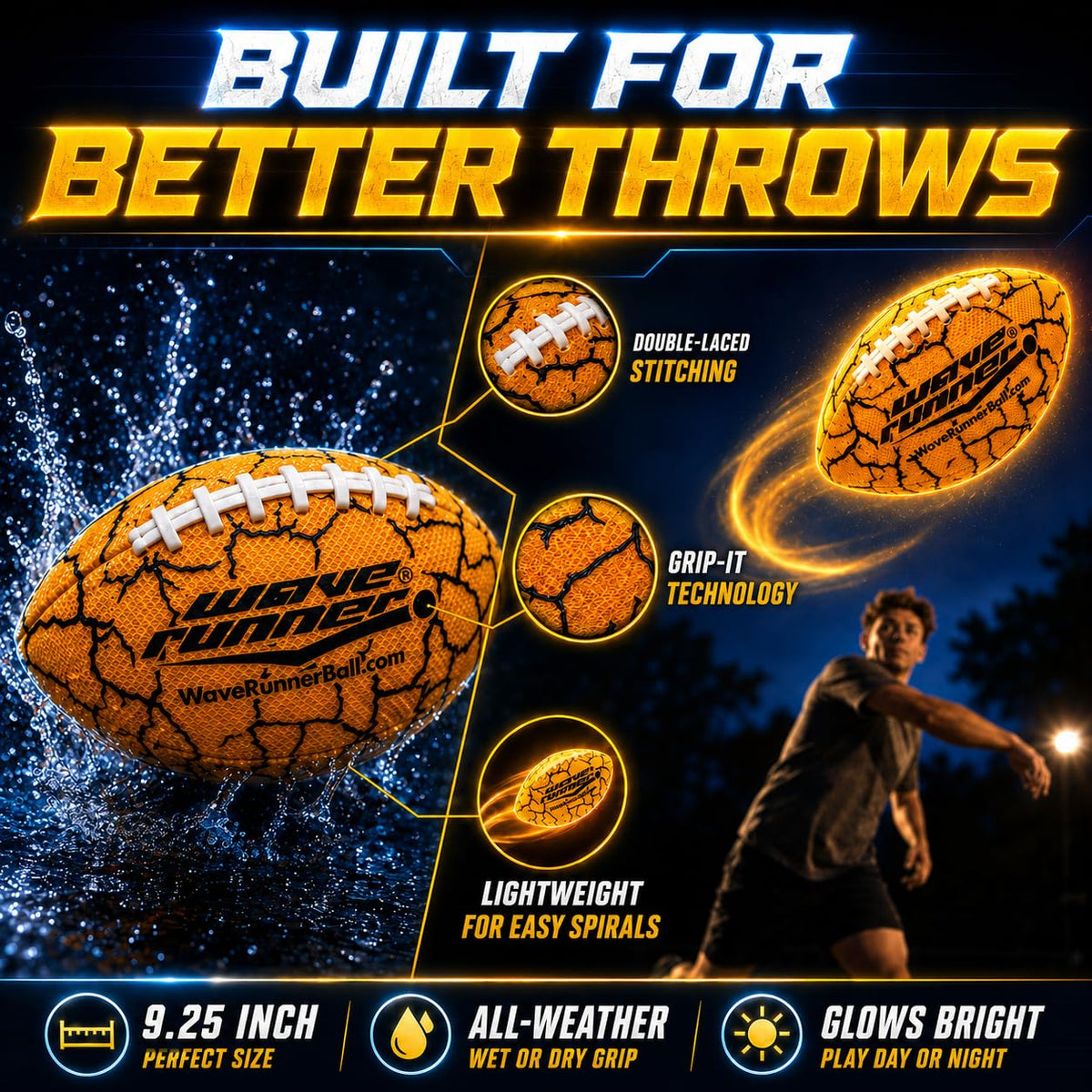 Wave Runner LED football package contents including the hand pump and inflation needle