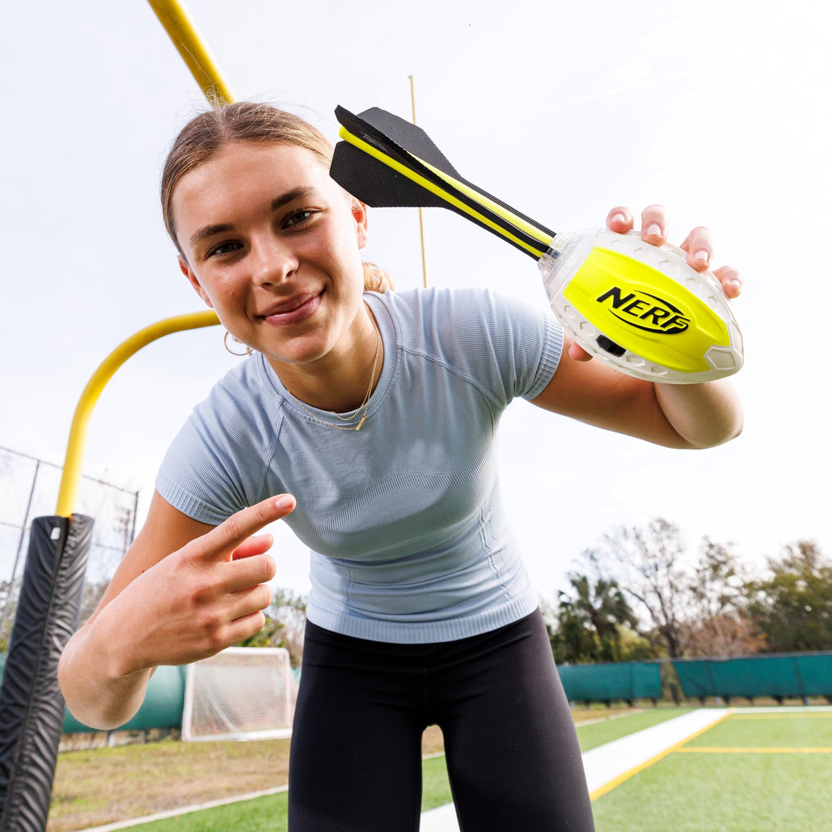 Packaging display of the authentic imported Nerf Lightstrike sports toy line.