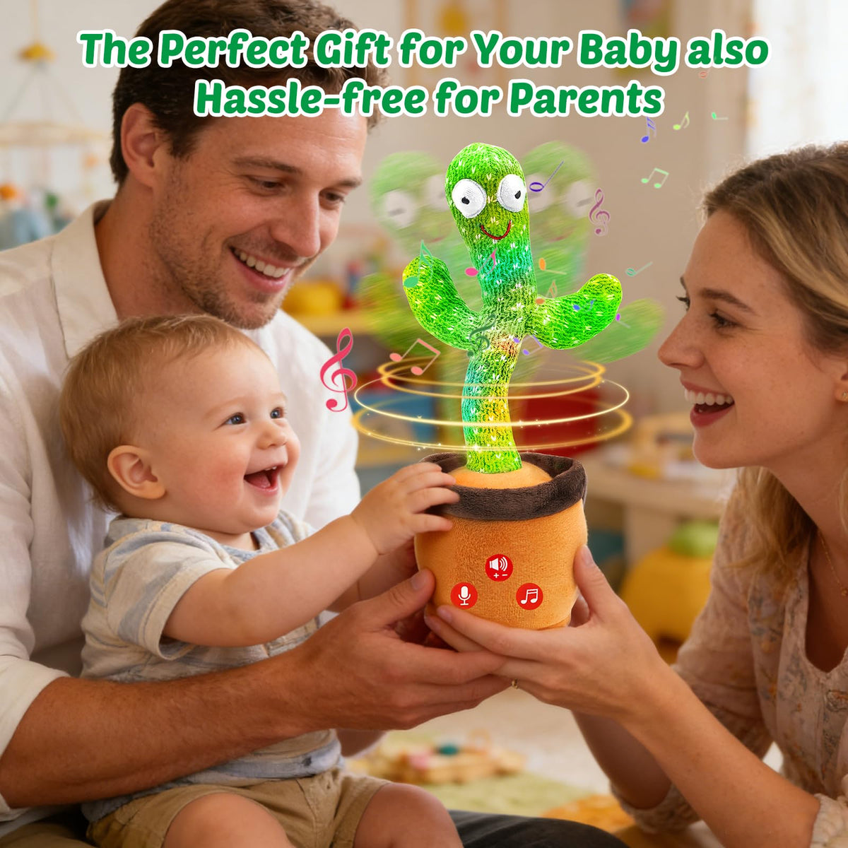 Qularlans interactive cactus toy with LED lights on