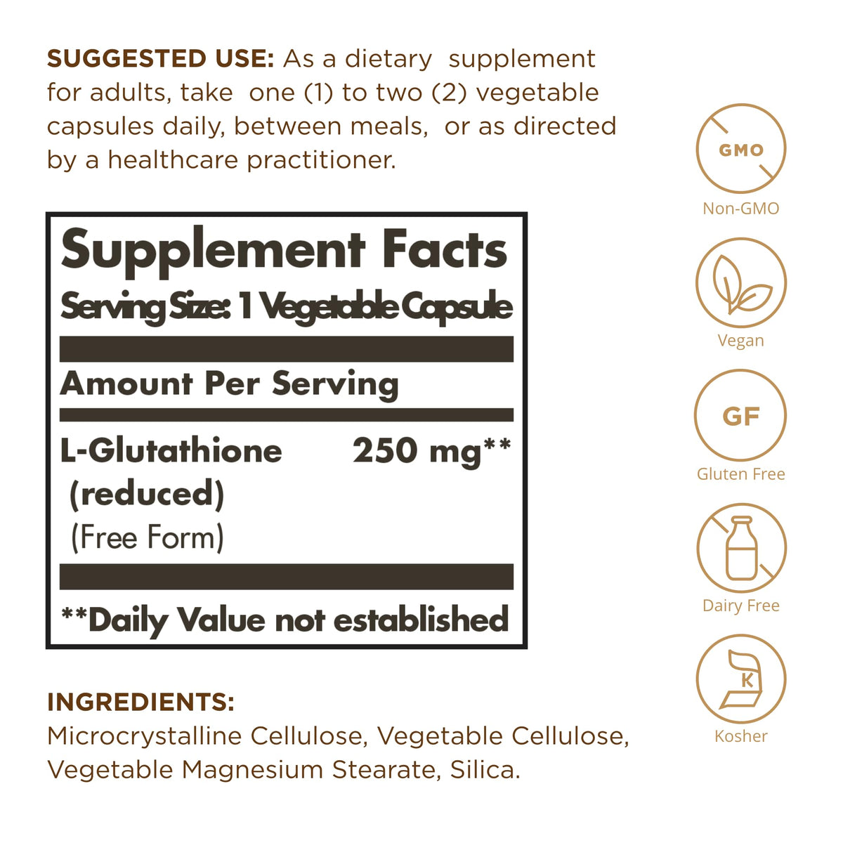 Solgar Reduced L-Glutathione supplement bottle label details