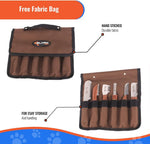 Brown tool roll with Elmax logo and tools inside, labeled for free fabric bag offer.