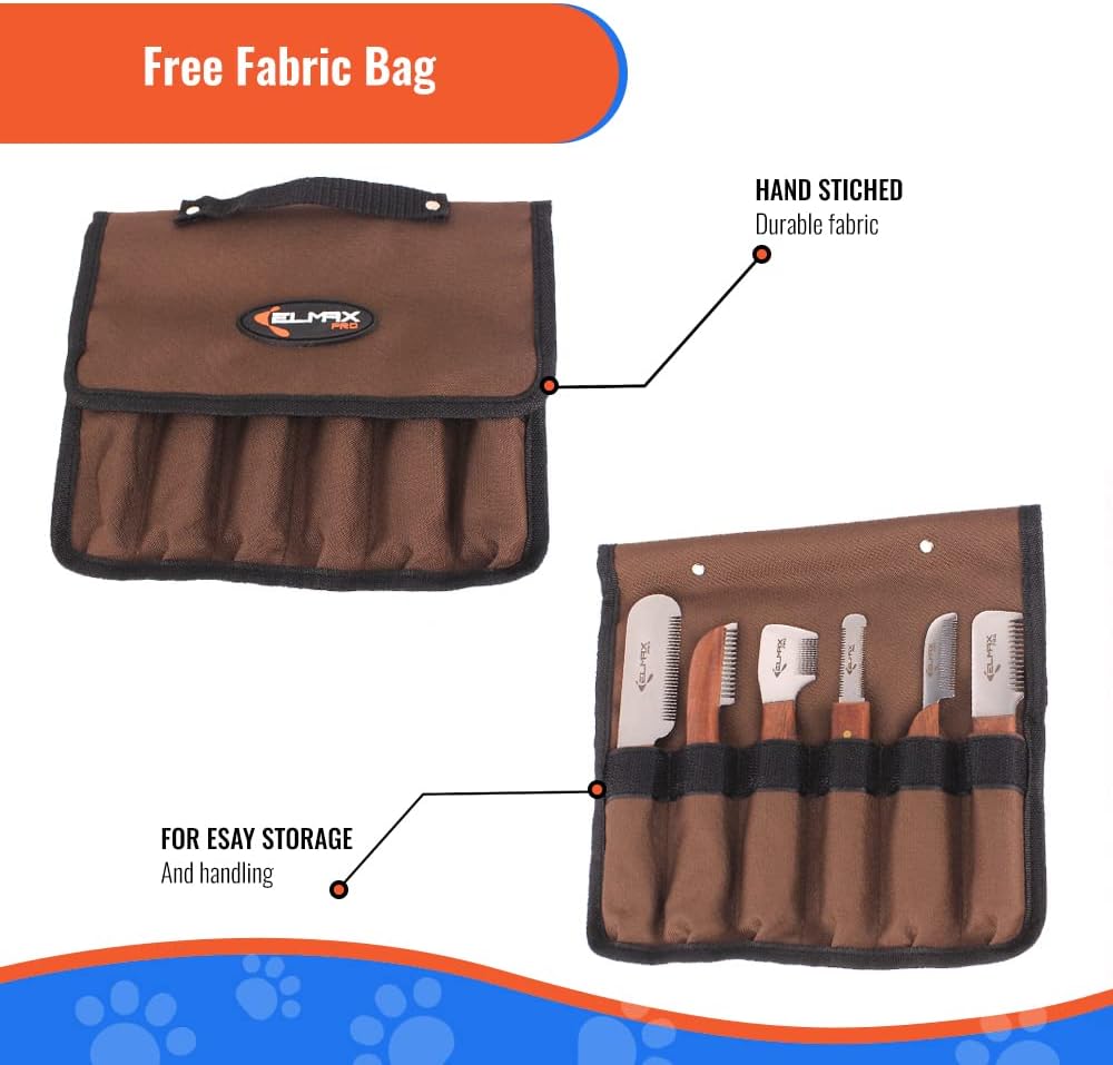 Brown tool roll with Elmax logo and tools inside, labeled for free fabric bag offer.