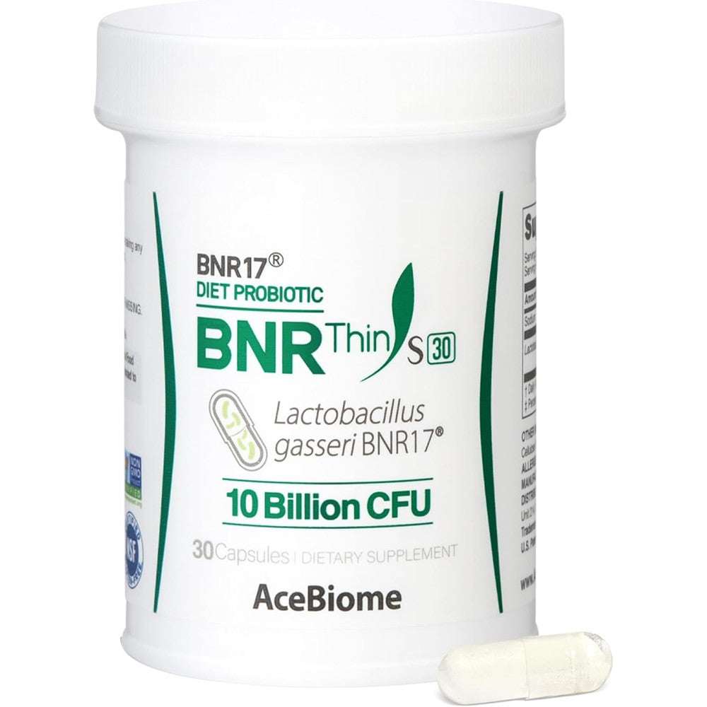 AceBiome BNRThin S30 30 capsules front view of the premium imported probiotic bottle for weight management.