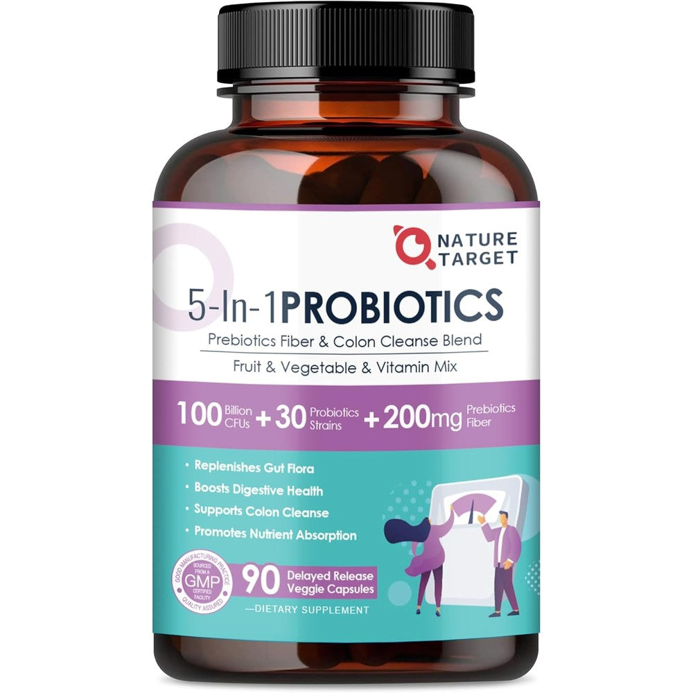 Nature Target 5-in-1 Probiotic 90 capsules front view showing the premium USA imported packaging.