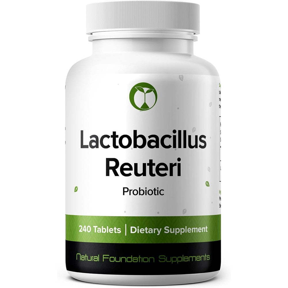 Natural Foundation Supplements Lactobacillus Reuteri Probiotic 240 Tablets front bottle view for digestive health.