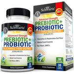 BioSchwartz Advanced Strength Pre and Probiotic 30 Capsules front view showcasing premium gut health supplement packaging.
