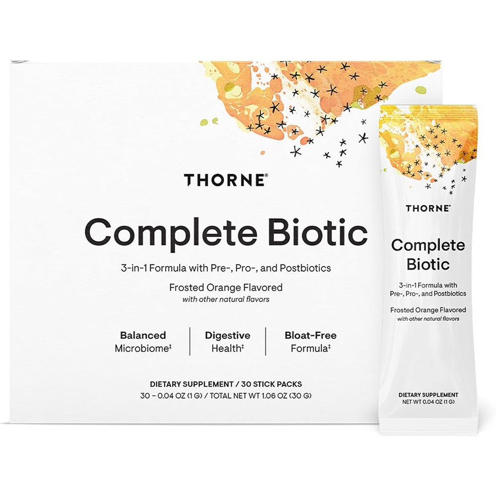 Thorne Complete Biotic front view showing 30 stick packs box packaging