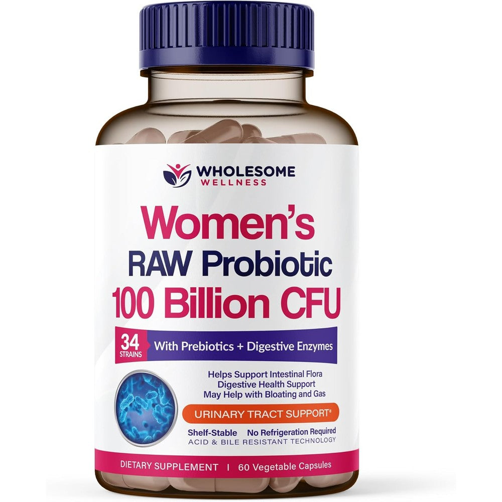 Wholesome Wellness Dr Formulated Raw Probiotics for Women 60 capsules front view bottle packaging