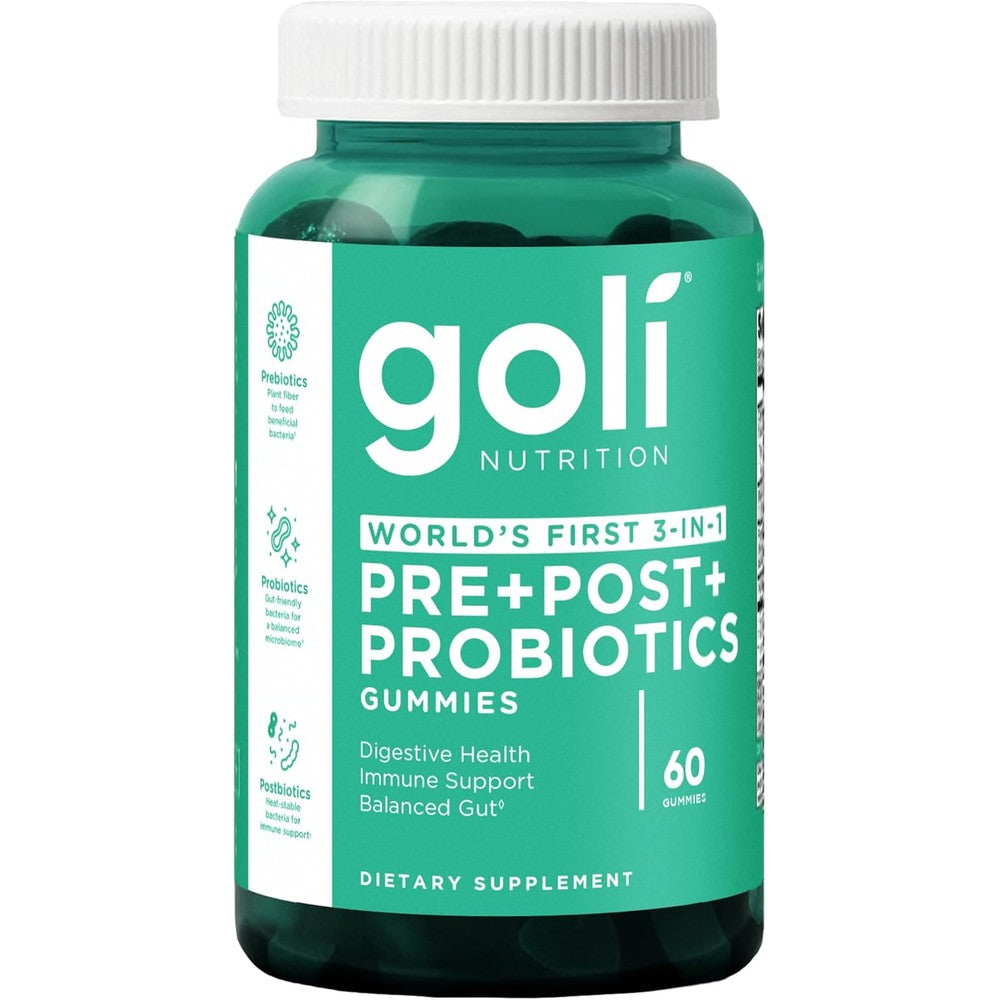 Goli Nutrition 3 in 1 Pre Pro Postbiotic Gummies front view bottle