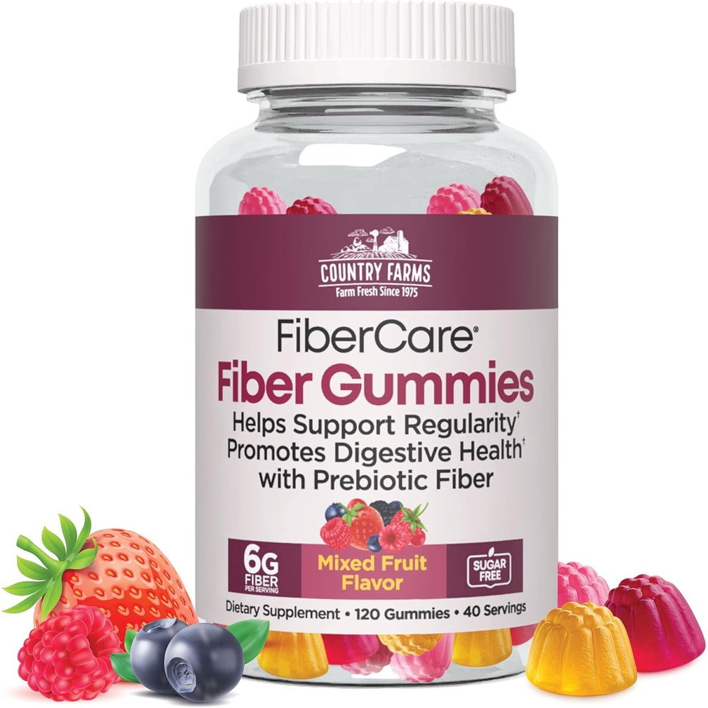Country Farms Fiber Care Prebiotic GLP-1 Booster 120 Gummies front bottle view